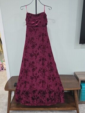 Trixxi Burgundy Floral Velvet Burnout Maxi Dress